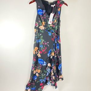 Parker Black Floral Faux Wrap Dress Ruffles